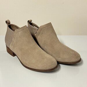 TOMS Ankle Boot Deia Bootie Tan Suede Canvas Side ZIP Bootie Size 9.5 NICE!